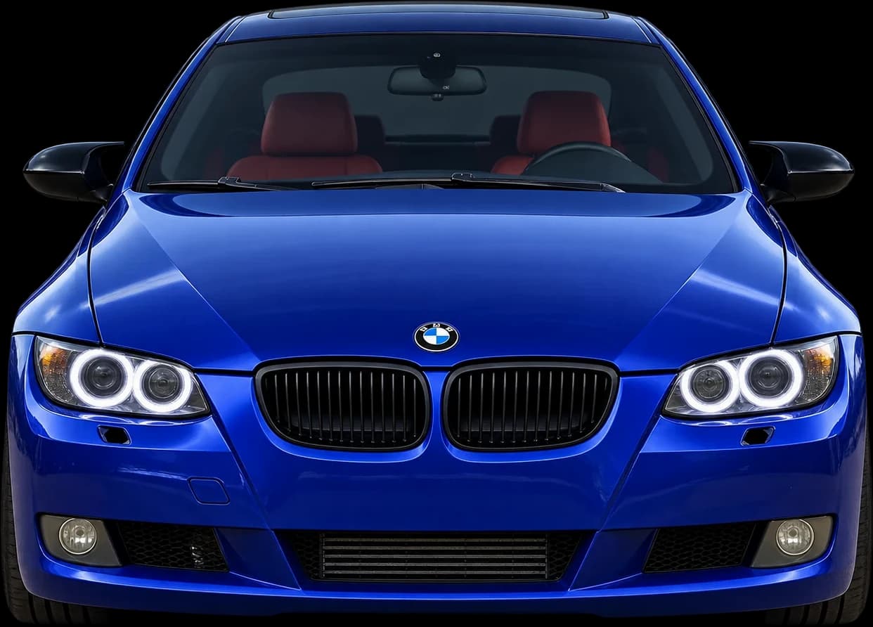 2008 BMW E92 335i, head-on view with halo headlights